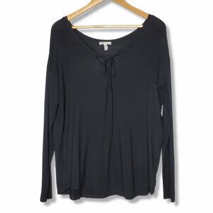 PINK Super Soft Tie Front Long Sleeve Tee Black S